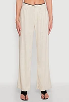 Womens Linen Contrast Trim Pants, Khaki, Size S