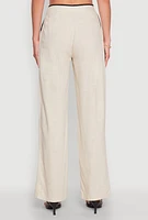 Womens Linen Contrast Trim Pants, Khaki, Size S