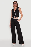 Womens Linen Contrast Trim Pants, Black, Size M