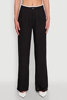 Womens Linen Contrast Trim Pants, Black, Size M