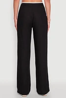 Womens Linen Contrast Trim Pants, Black, Size M