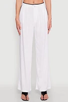 Womens Linen Contrast Trim Pants, White, Size M