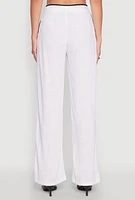 Womens Linen Contrast Trim Pants, White, Size M