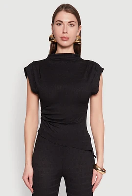 Womens Asymmetrical Hem Cap Sleeve Top, Black, Size S