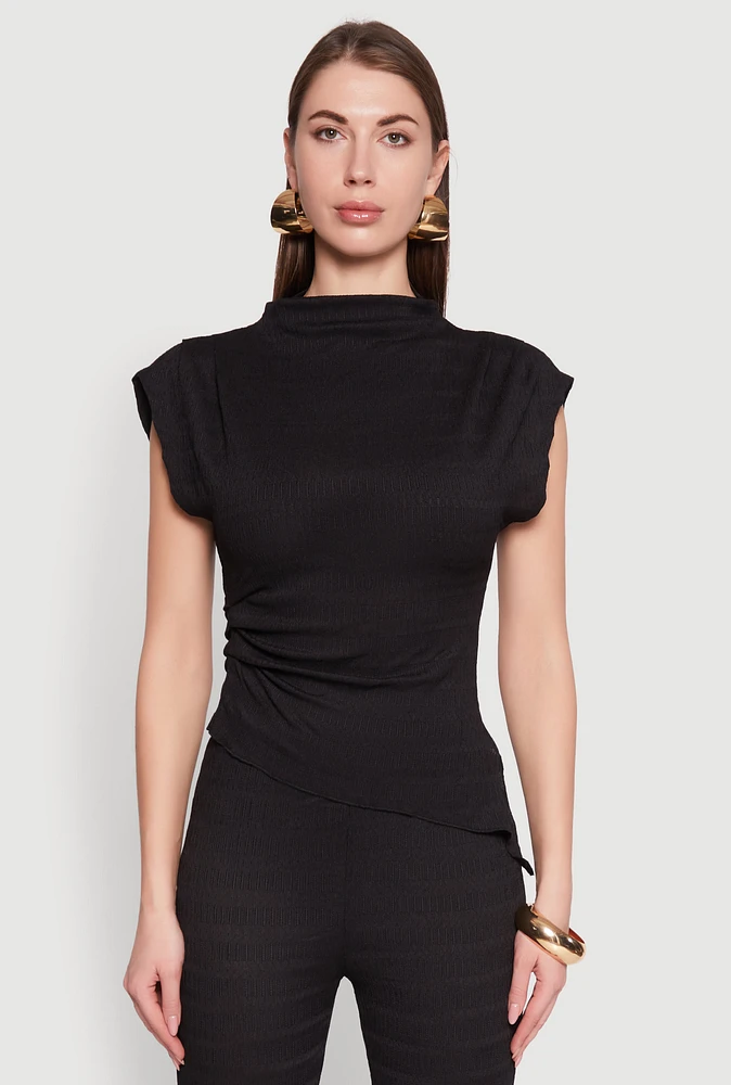 Womens Asymmetrical Hem Cap Sleeve Top,
