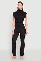 Womens Asymmetrical Hem Cap Sleeve Top, Black, Size L