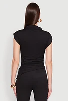 Womens Asymmetrical Hem Cap Sleeve Top,