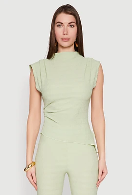 Womens Asymmetrical Hem Cap Sleeve Top, Green, Size M