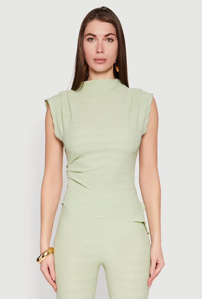 Womens Asymmetrical Hem Cap Sleeve Top, Green, Size L