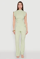 Womens Asymmetrical Hem Cap Sleeve Top, Green, Size L