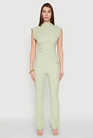Womens Asymmetrical Hem Cap Sleeve Top, Green, Size L