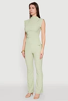 Womens Asymmetrical Hem Cap Sleeve Top, Green, Size L