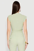Womens Asymmetrical Hem Cap Sleeve Top, Green, Size L