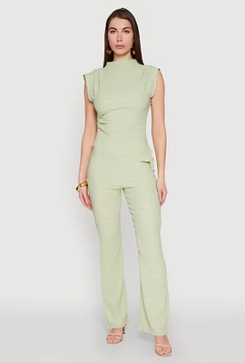 Womens Shadow Stripe Textured Knit Pants, Green, Size S