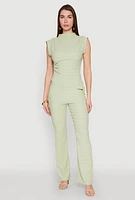 Womens Shadow Stripe Textured Knit Pants, Green, Size S