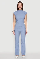Womens Shadow Stripe Textured Knit Pants, Blue, Size S