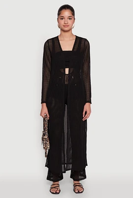 Womens Knitted Side Slit Long Sleeve Duster, Black, Size L