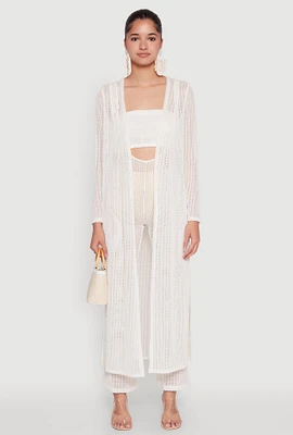 Womens Knitted Side Slit Long Sleeve Duster, White, Size M