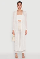 Womens Knitted Side Slit Long Sleeve Duster, White,
