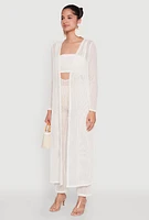 Womens Knitted Side Slit Long Sleeve Duster, White,