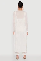 Womens Knitted Side Slit Long Sleeve Duster, White,