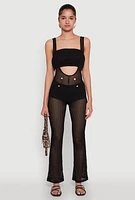 Womens Knitted Sheer Strapless Cropped Bandeau Top, Black, Size M