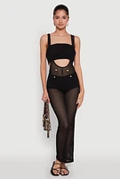Womens Knitted Sheer Strapless Cropped Bandeau Top, Black, Size M