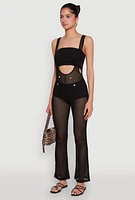 Womens Knitted Sheer Strapless Cropped Bandeau Top, Black, Size M