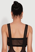 Womens Knitted Sheer Strapless Cropped Bandeau Top, Black, Size M