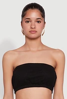 Womens Knitted Sheer Strapless Cropped Bandeau Top, Black, Size M