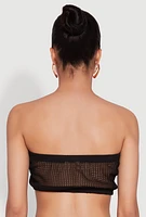 Womens Knitted Sheer Strapless Cropped Bandeau Top, Black, Size M
