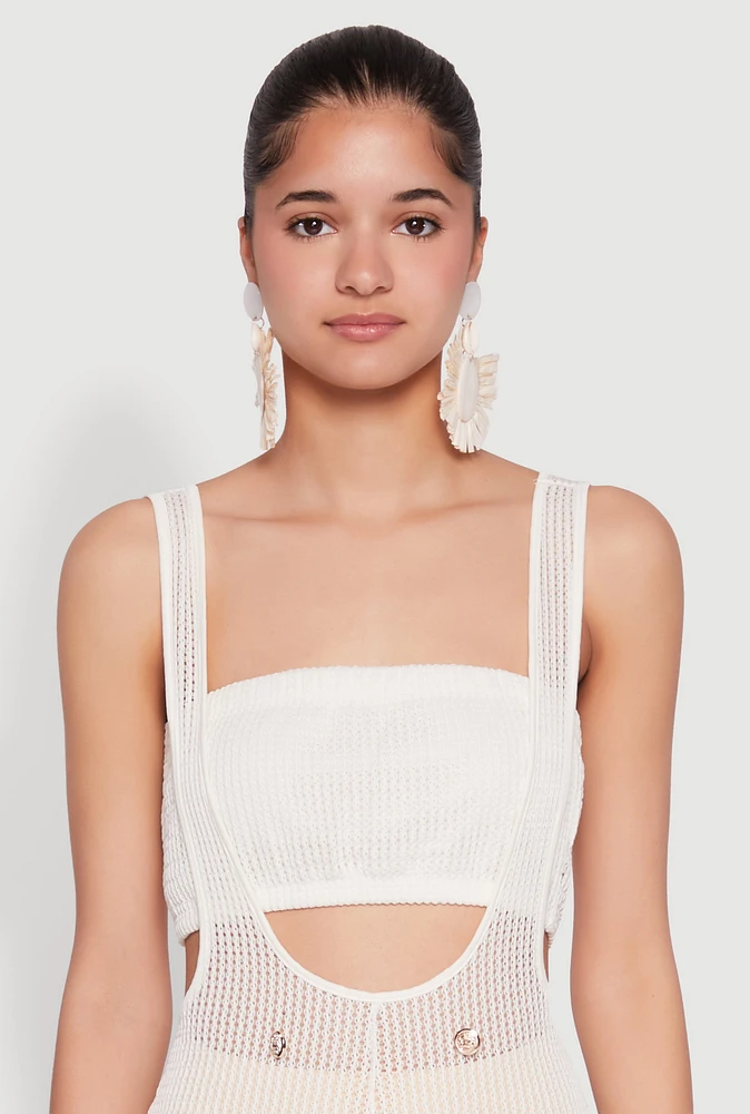 Womens Knitted Sheer Strapless Cropped Bandeau Top, White, Size XL