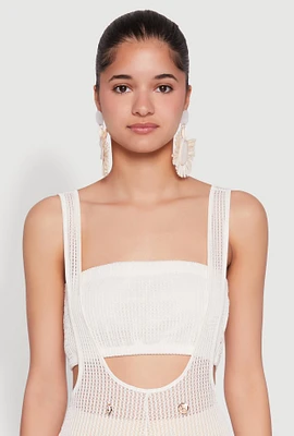Womens Knitted Sheer Strapless Cropped Bandeau Top, White, Size XL