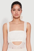 Womens Knitted Sheer Strapless Cropped Bandeau Top, White, Size XL
