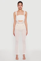 Womens Knitted Sheer Strapless Cropped Bandeau Top, White, Size XL