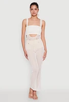 Womens Knitted Sheer Strapless Cropped Bandeau Top, White, Size XL