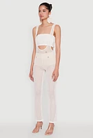 Womens Knitted Sheer Strapless Cropped Bandeau Top, White, Size XL