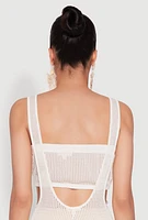 Womens Knitted Sheer Strapless Cropped Bandeau Top, White, Size XL