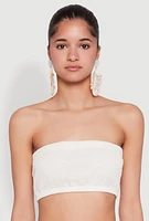Womens Knitted Sheer Strapless Cropped Bandeau Top, White, Size XL