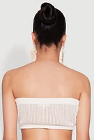 Womens Knitted Sheer Strapless Cropped Bandeau Top, White, Size XL