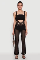 Womens Stylish Knitted Suspender Flared Pants, Black, Size S
