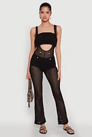 Womens Stylish Knitted Suspender Flared Pants, Black, Size S