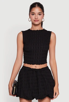 Womens Trendy Textured Knit Sleeveless Crop Top, Black, Size XL