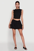 Womens Trendy Textured Knit Sleeveless Crop Top, Black, Size XL