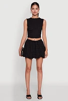 Womens Trendy Textured Knit Sleeveless Crop Top, Black, Size XL