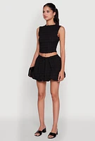 Womens Trendy Textured Knit Sleeveless Crop Top, Black, Size XL