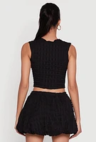 Womens Trendy Textured Knit Sleeveless Crop Top, Black, Size XL