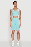 Womens Mineral Wash Contrast Trim V Neck Cropped Tank Top, Blue, Size S-M