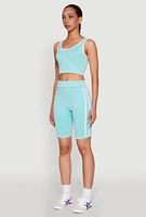 Womens Mineral Wash Contrast Trim V Neck Cropped Tank Top, Blue, Size S-M
