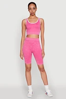 Womens Mineral Wash Contrast Trim V Neck Cropped Tank Top, Pink, Size S-M